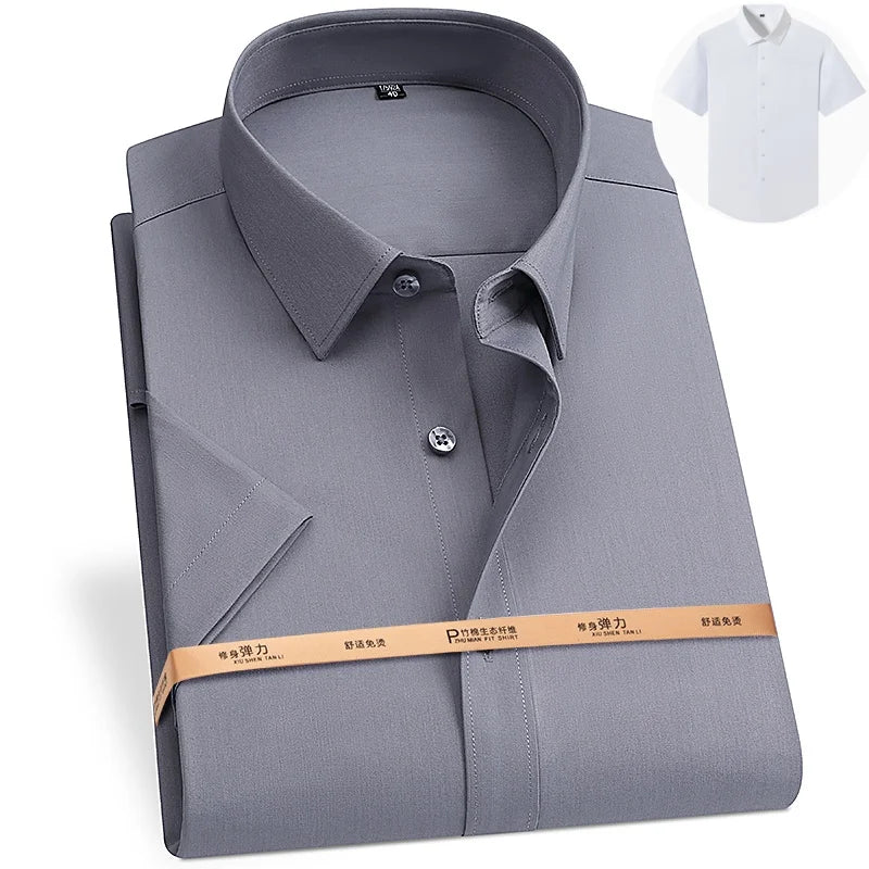 Men's Bamboo Fiber Dress Shirt | White | Sizes S-8XL | Long & Short Sleeve 16