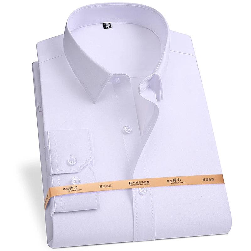 Men's Bamboo Fiber Dress Shirt | White | Sizes S-8XL | Long & Short Sleeve 7