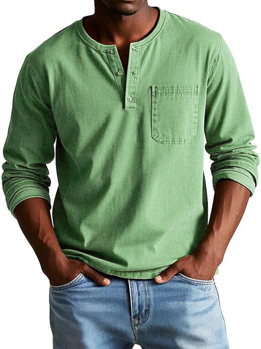 Men's Casual Long Sleeve Henley Shirt | Comfortable Fit 0