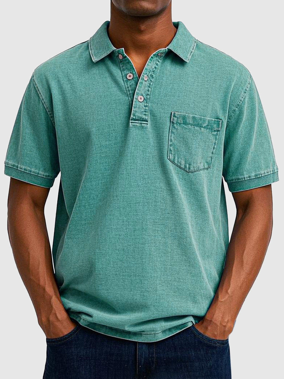 Men's Cotton-Denim Polo Shirt | Short Sleeve Casual Wear 1