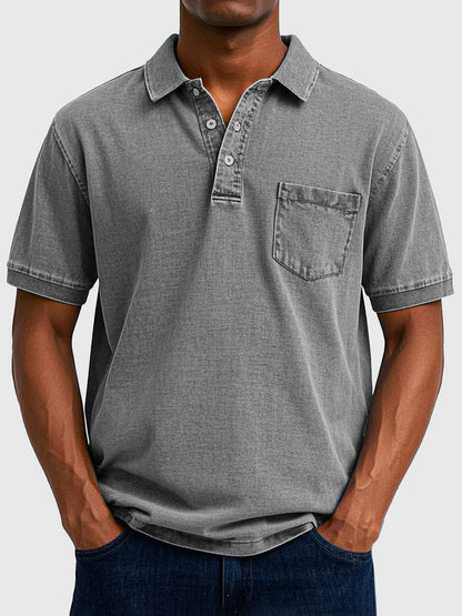Men's Cotton-Denim Polo Shirt | Short Sleeve Casual Wear 2
