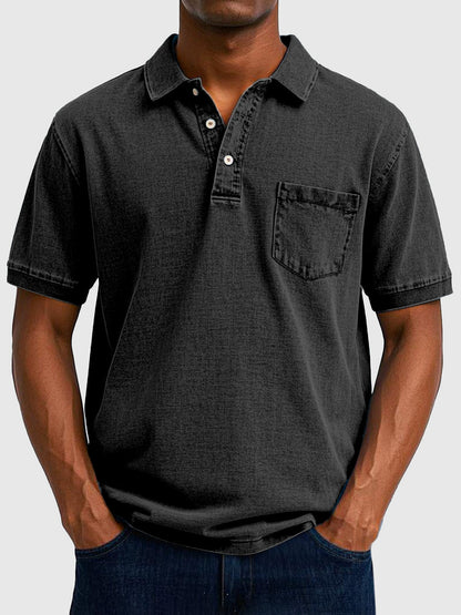 Men's Cotton-Denim Polo Shirt | Short Sleeve Casual Wear 3