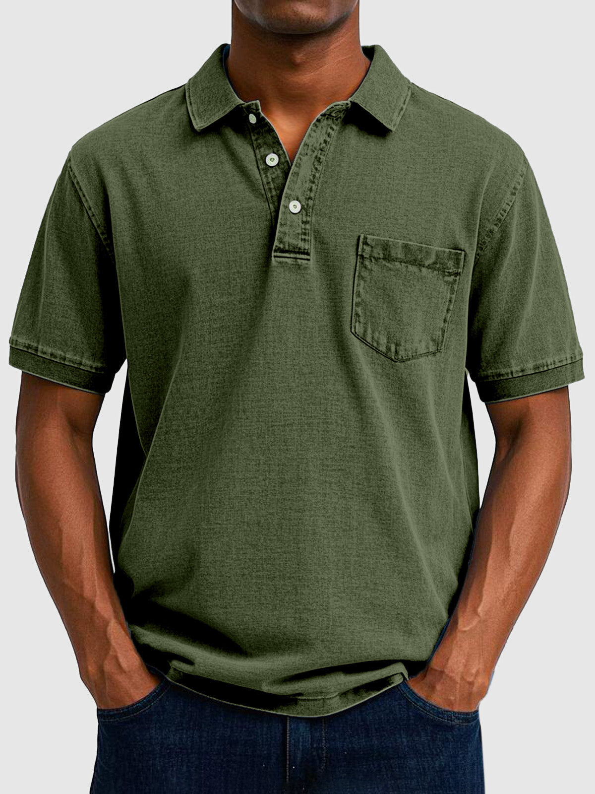 Men's Cotton-Denim Polo Shirt | Short Sleeve Casual Wear 5