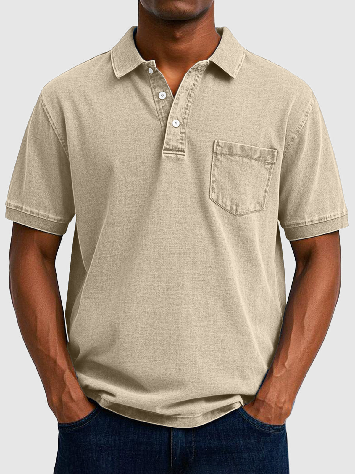 Men's Cotton-Denim Polo Shirt | Short Sleeve Casual Wear 6