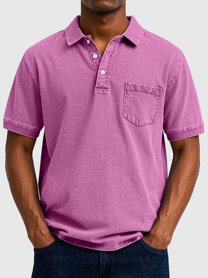 Men's Cotton-Denim Polo Shirt | Short Sleeve Casual Wear 7