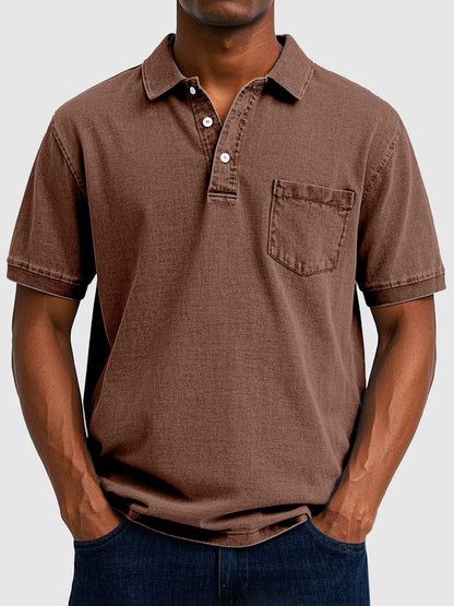 Men's Cotton-Denim Polo Shirt | Short Sleeve Casual Wear 8