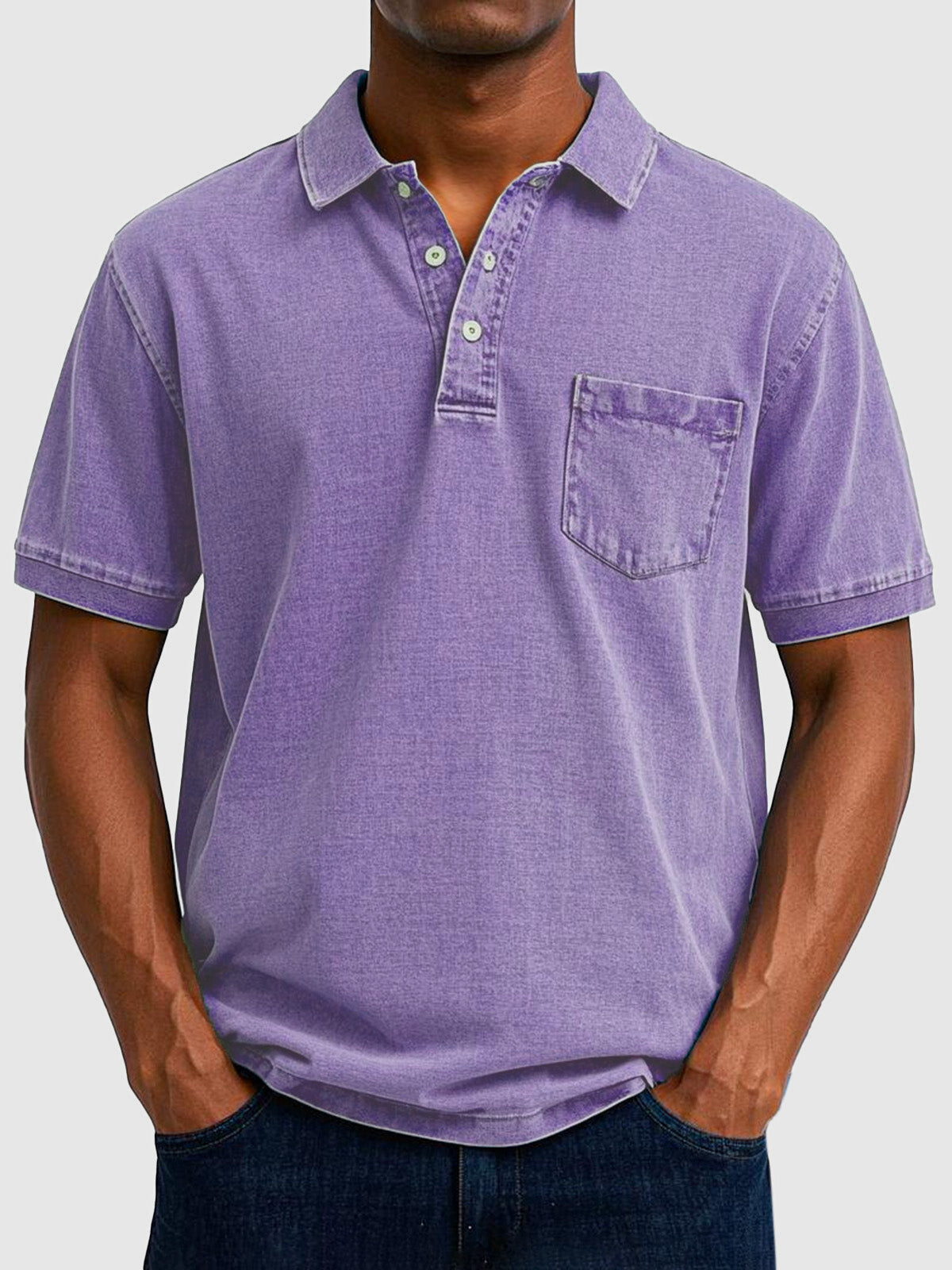 Men's Cotton-Denim Polo Shirt | Short Sleeve Casual Wear 9