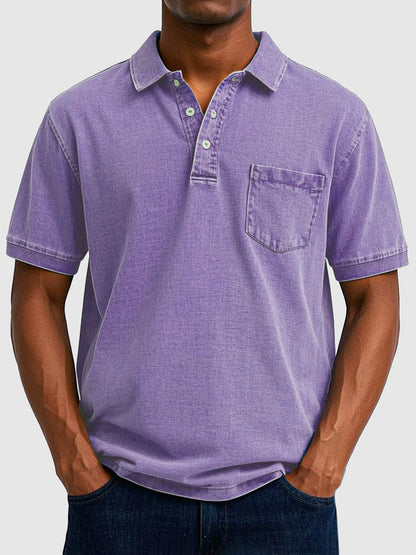 Men's Cotton-Denim Polo Shirt | Short Sleeve Casual Wear 9