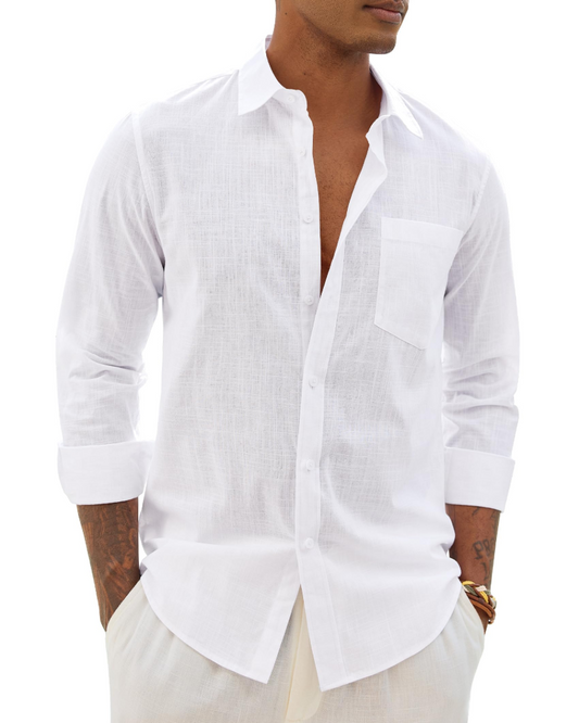Men's Cotton Linen Long Sleeve Shirt | Men's Dress Shirts 0