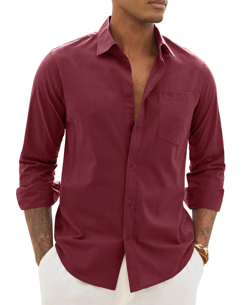 Men's Cotton Linen Long Sleeve Shirt | Men's Dress Shirts 10