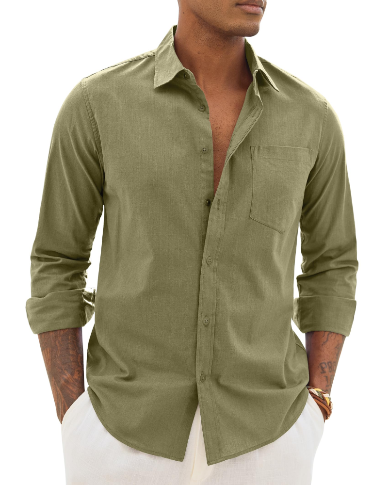 Men's Cotton Linen Long Sleeve Shirt | Men's Dress Shirts 11