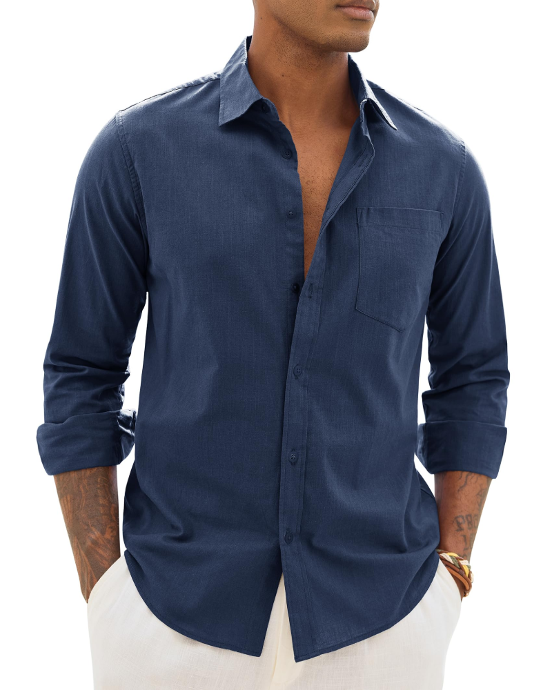 Men's Cotton Linen Long Sleeve Shirt | Men's Dress Shirts 12