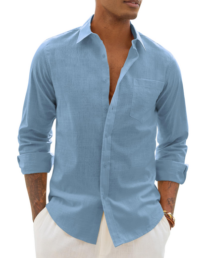 Men's Cotton Linen Long Sleeve Shirt | Men's Dress Shirts 13
