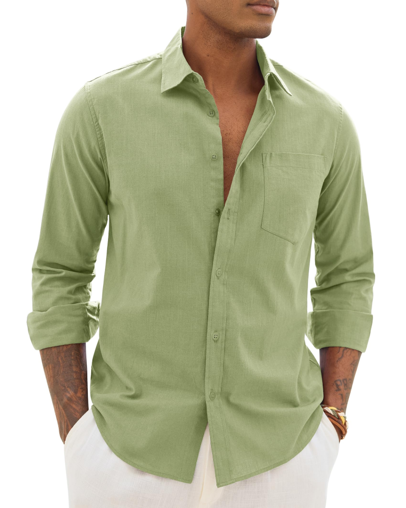 Men's Cotton Linen Long Sleeve Shirt | Men's Dress Shirts 14