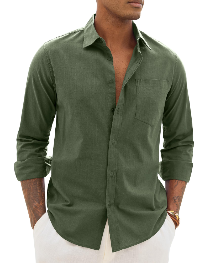 Men's Cotton Linen Long Sleeve Shirt | Men's Dress Shirts 15