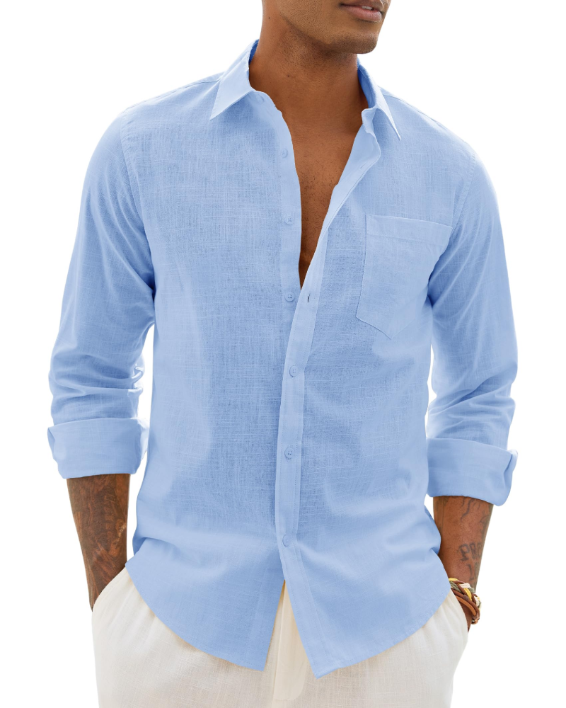 Men's Cotton Linen Long Sleeve Shirt | Men's Dress Shirts 16