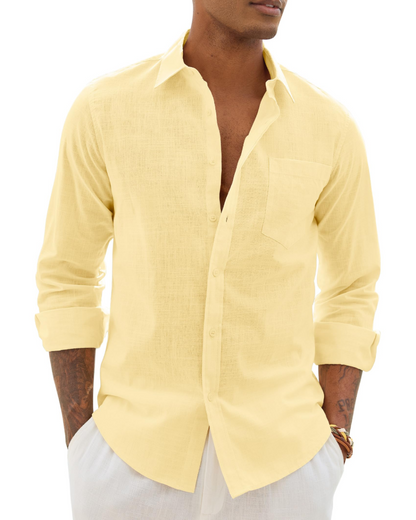Men's Cotton Linen Long Sleeve Shirt | Men's Dress Shirts 17