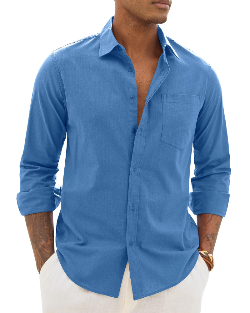 Men's Cotton Linen Long Sleeve Shirt | Men's Dress Shirts 18