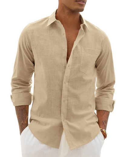 Men's Cotton Linen Long Sleeve Shirt | Men's Dress Shirts 3