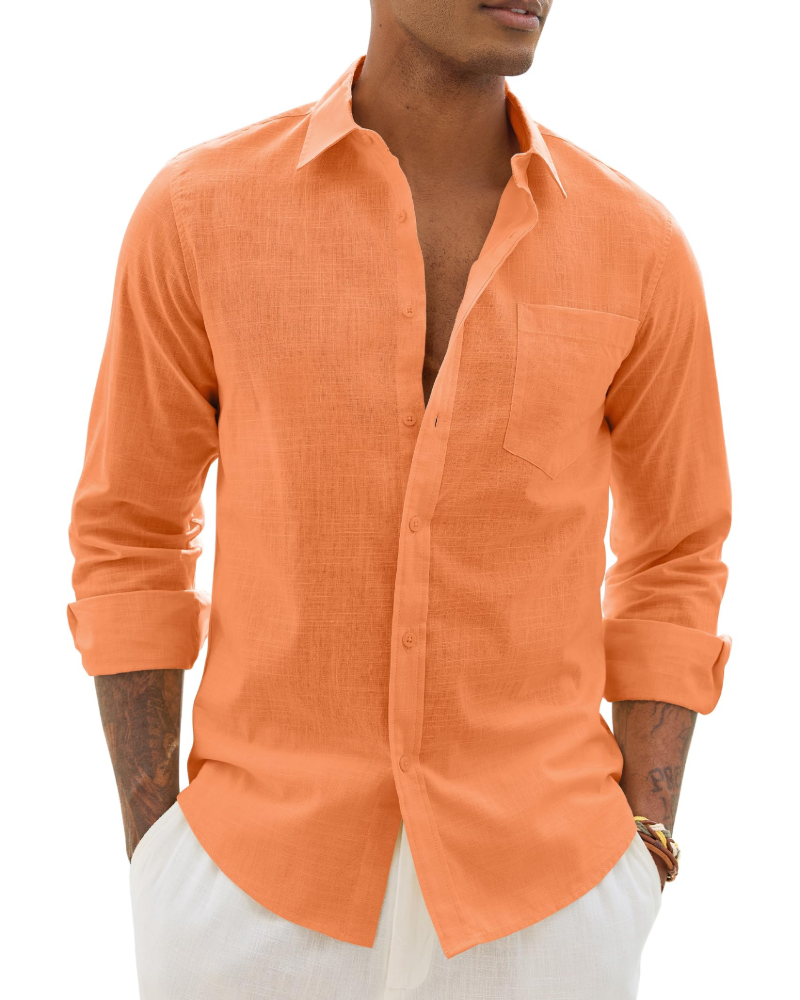 Men's Cotton Linen Long Sleeve Shirt | Men's Dress Shirts 4
