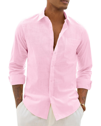 Men's Cotton Linen Long Sleeve Shirt | Men's Dress Shirts 6