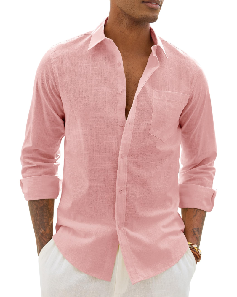 Men's Cotton Linen Long Sleeve Shirt | Men's Dress Shirts 7