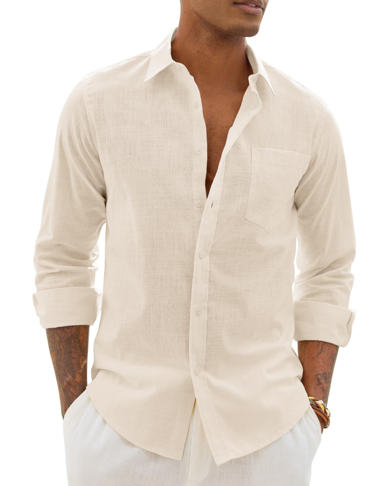 Men's Cotton Linen Long Sleeve Shirt | Men's Dress Shirts 8
