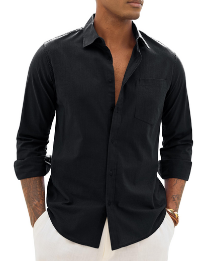 Men's Cotton Linen Long Sleeve Shirt | Men's Dress Shirts 9