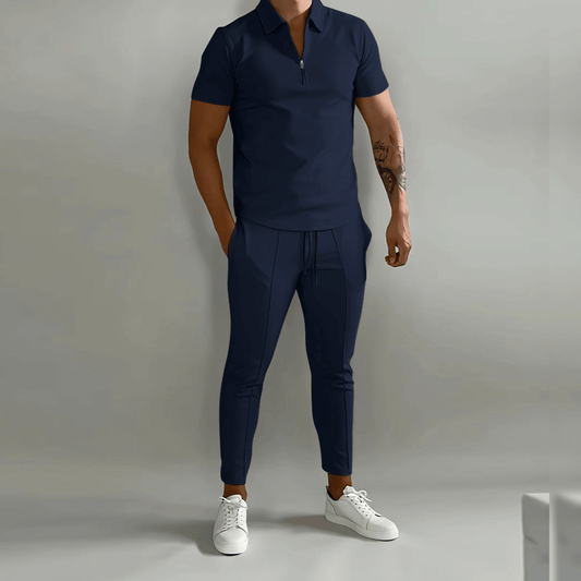 Men's Elegant Polo Shirt and Trousers Set | Smart Casual Outfit 0