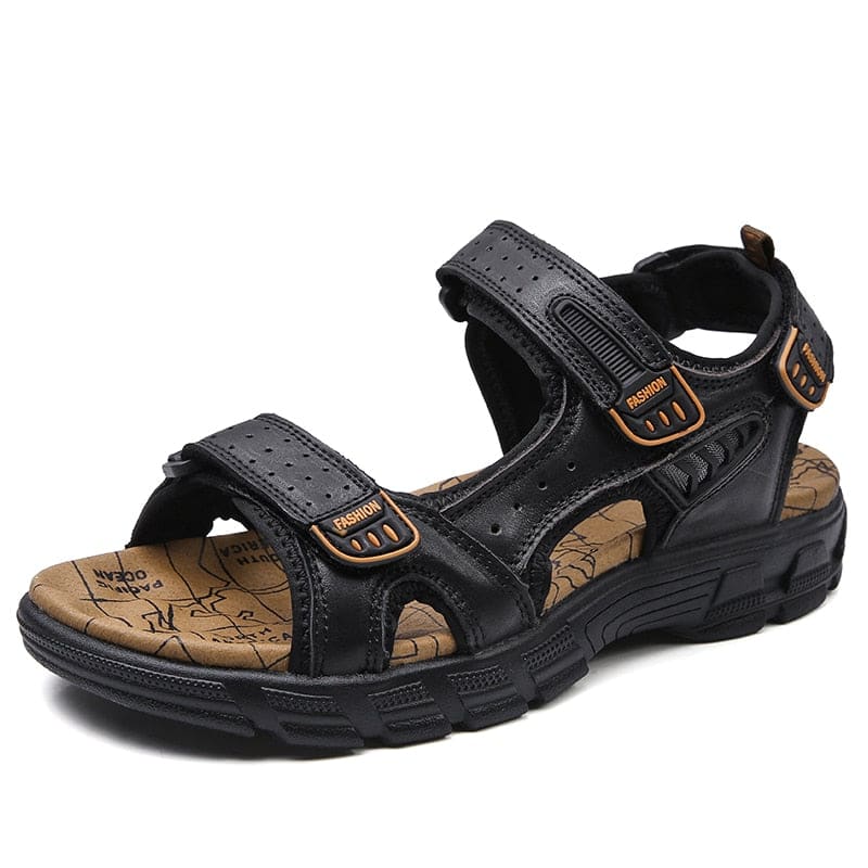 Men's Leather Sandal | Adjustable Velcro Comfort Footwear 1