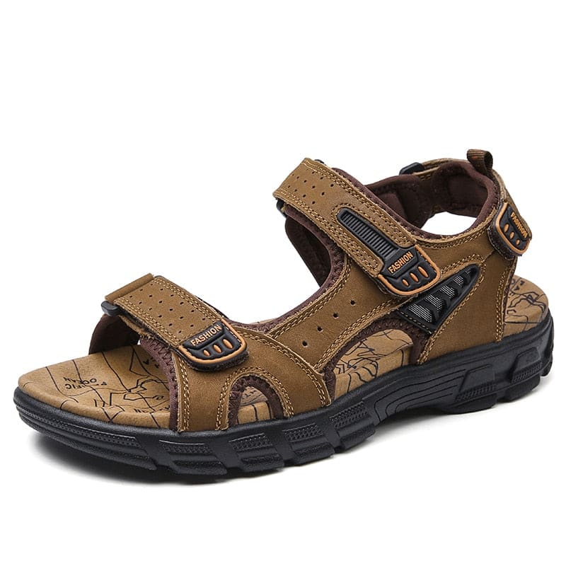 Men's Leather Sandal | Adjustable Velcro Comfort Footwear 4