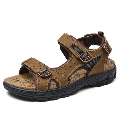 Men's Leather Sandal | Adjustable Velcro Comfort Footwear 4