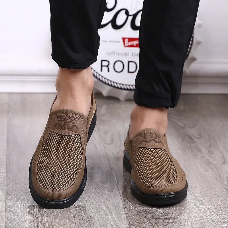 Men's Moccasin Shoes | Breathable Mesh Black Size 42 Textile 1