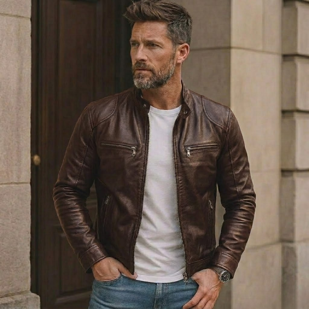 Men's Premium Leather Jacket | Classic Zipper Outerwear 1