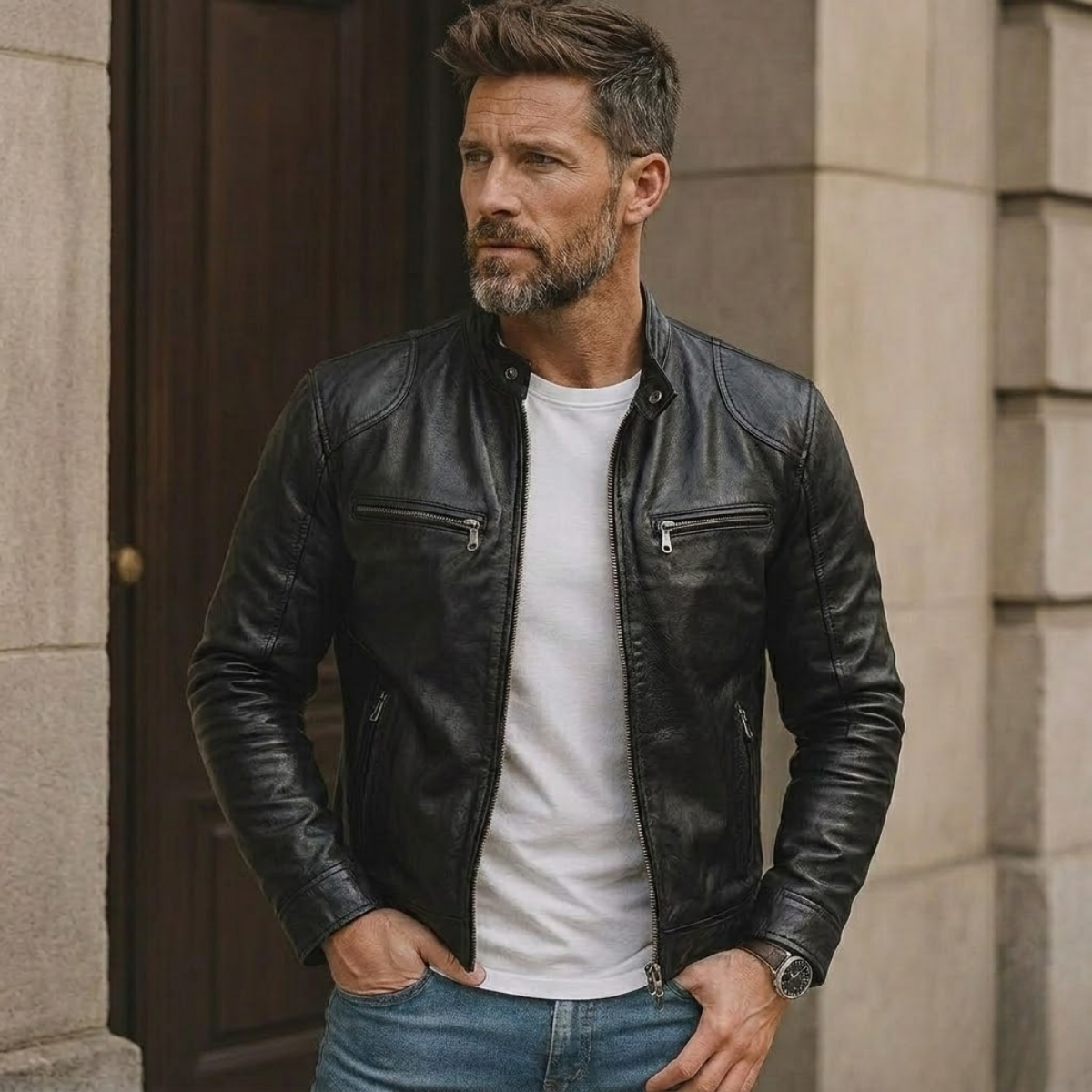 Men's Premium Leather Jacket | Classic Zipper Outerwear 3
