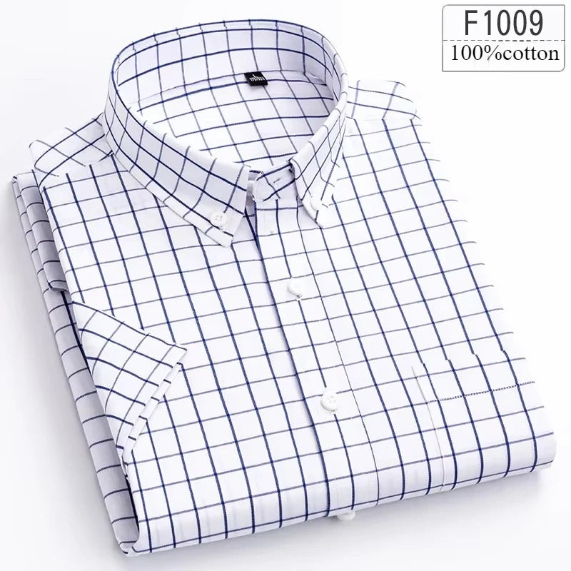 Men's Slim Fit Plaid Shirt | Short Sleeve Blue Size M Cotton 11
