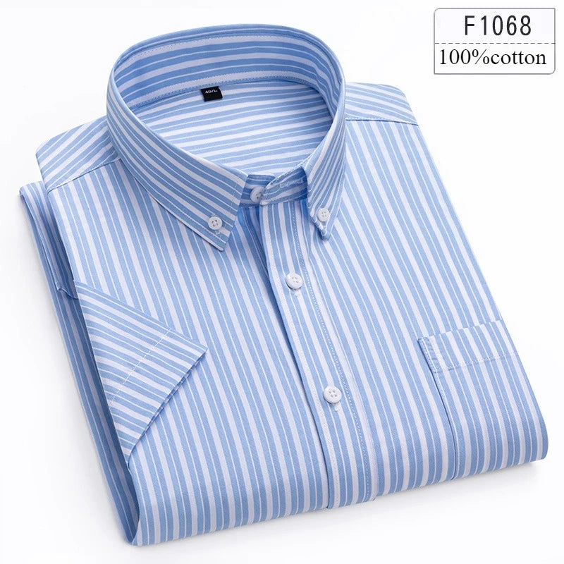 Men's Slim Fit Plaid Shirt | Short Sleeve Blue Size M Cotton 12