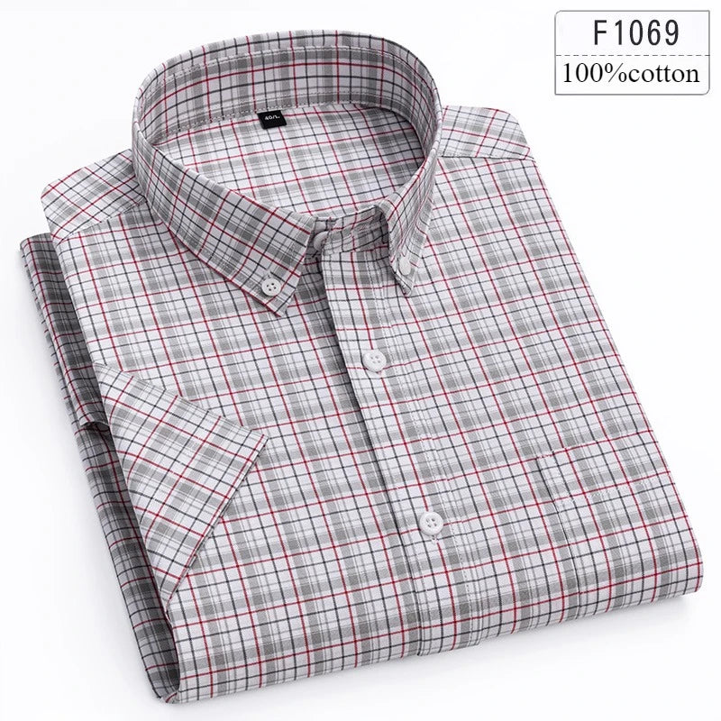 Men's Slim Fit Plaid Shirt | Short Sleeve Blue Size M Cotton 16