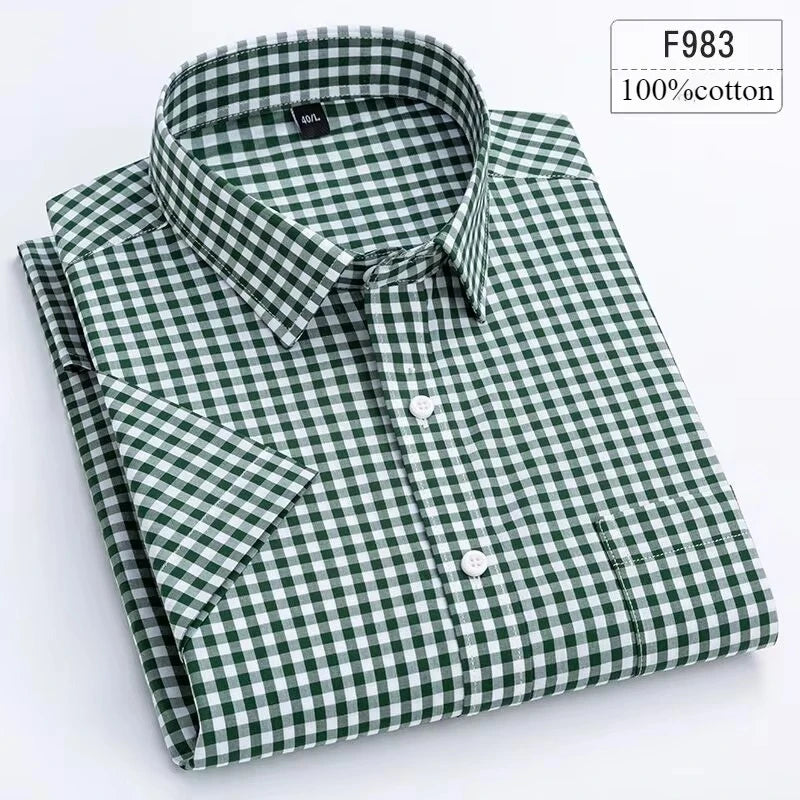 Men's Slim Fit Plaid Shirt | Short Sleeve Blue Size M Cotton 17
