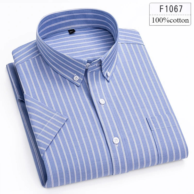Men's Slim Fit Plaid Shirt | Short Sleeve Blue Size M Cotton 22