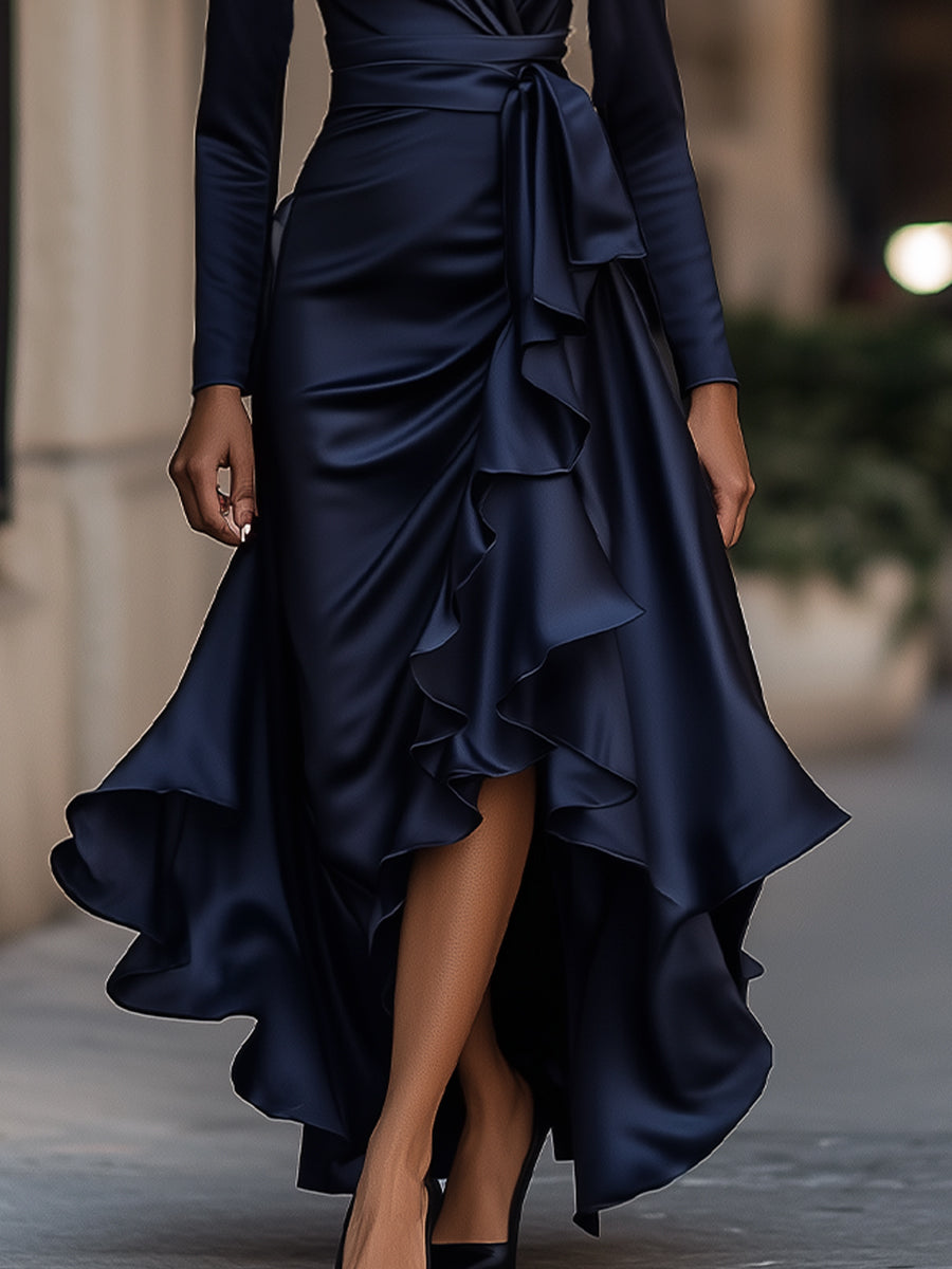Midnight Blue Long Sleeve Maxi Dress | Elegant Evening Wear 2