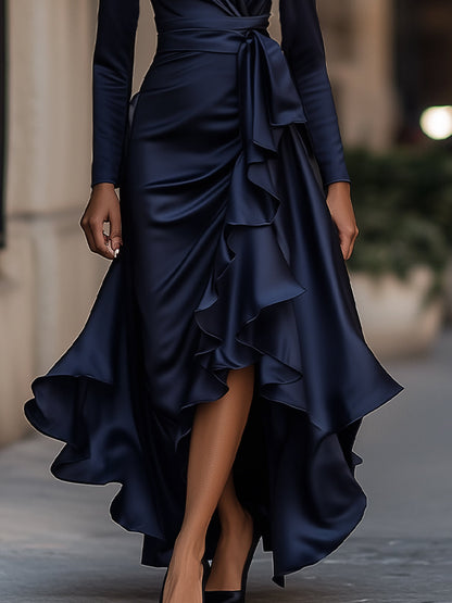 Midnight Blue Long Sleeve Maxi Dress | Elegant Evening Wear 2