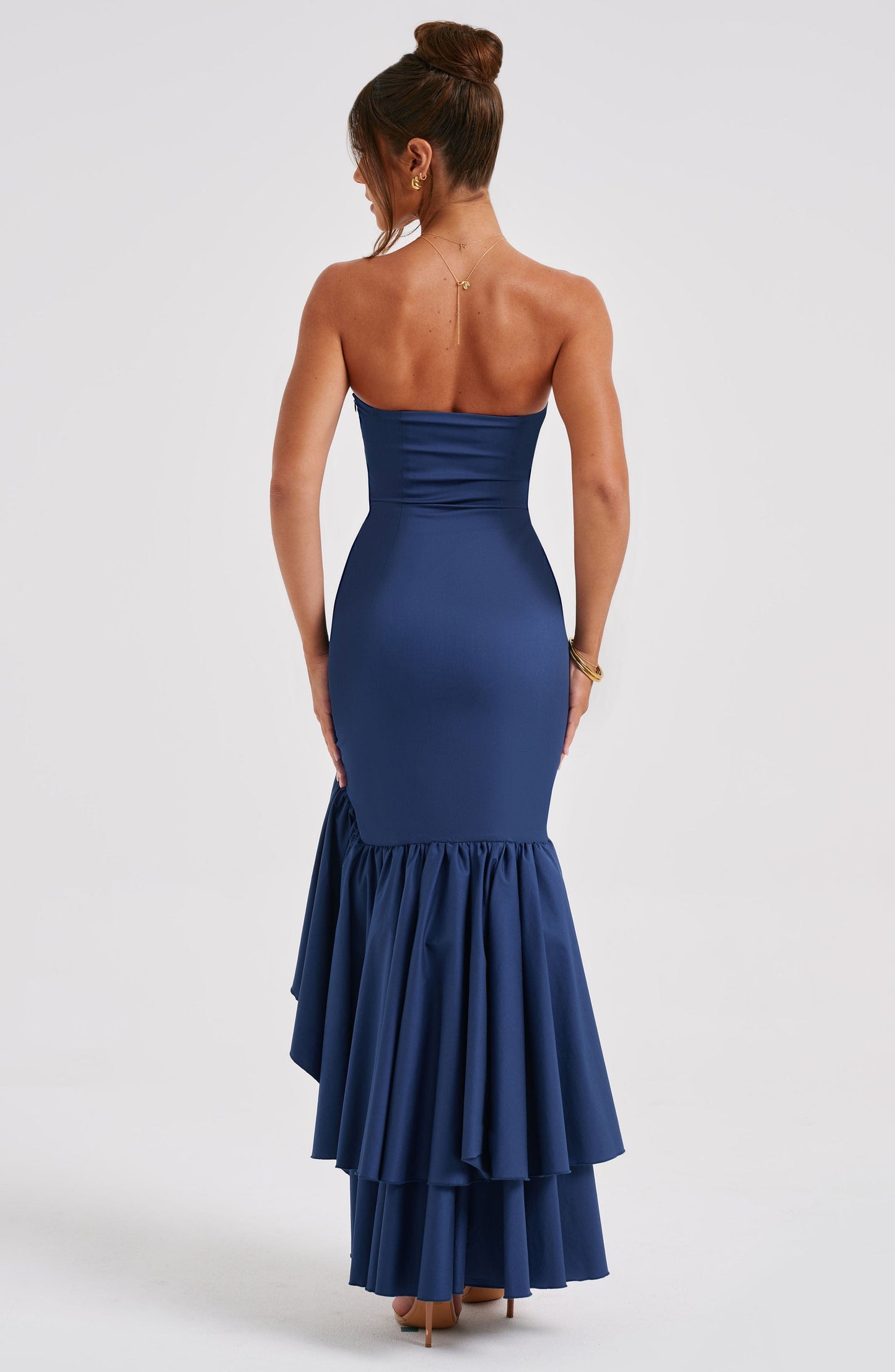 Modern Angelina Long Strapless Dress with Ruffled Slit 5