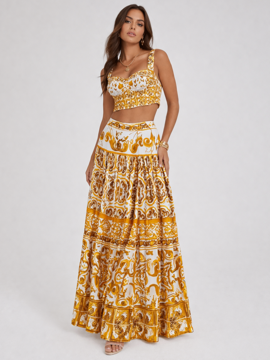 Modern Greece Cropped Top and Skirt Set | Women's Summer Outfit 0