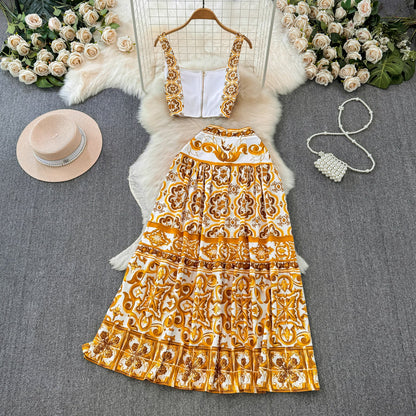 Modern Greece Cropped Top and Skirt Set | Women's Summer Outfit 1