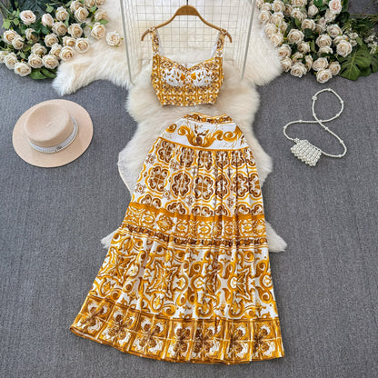 Modern Greece Cropped Top and Skirt Set | Women's Summer Outfit 2