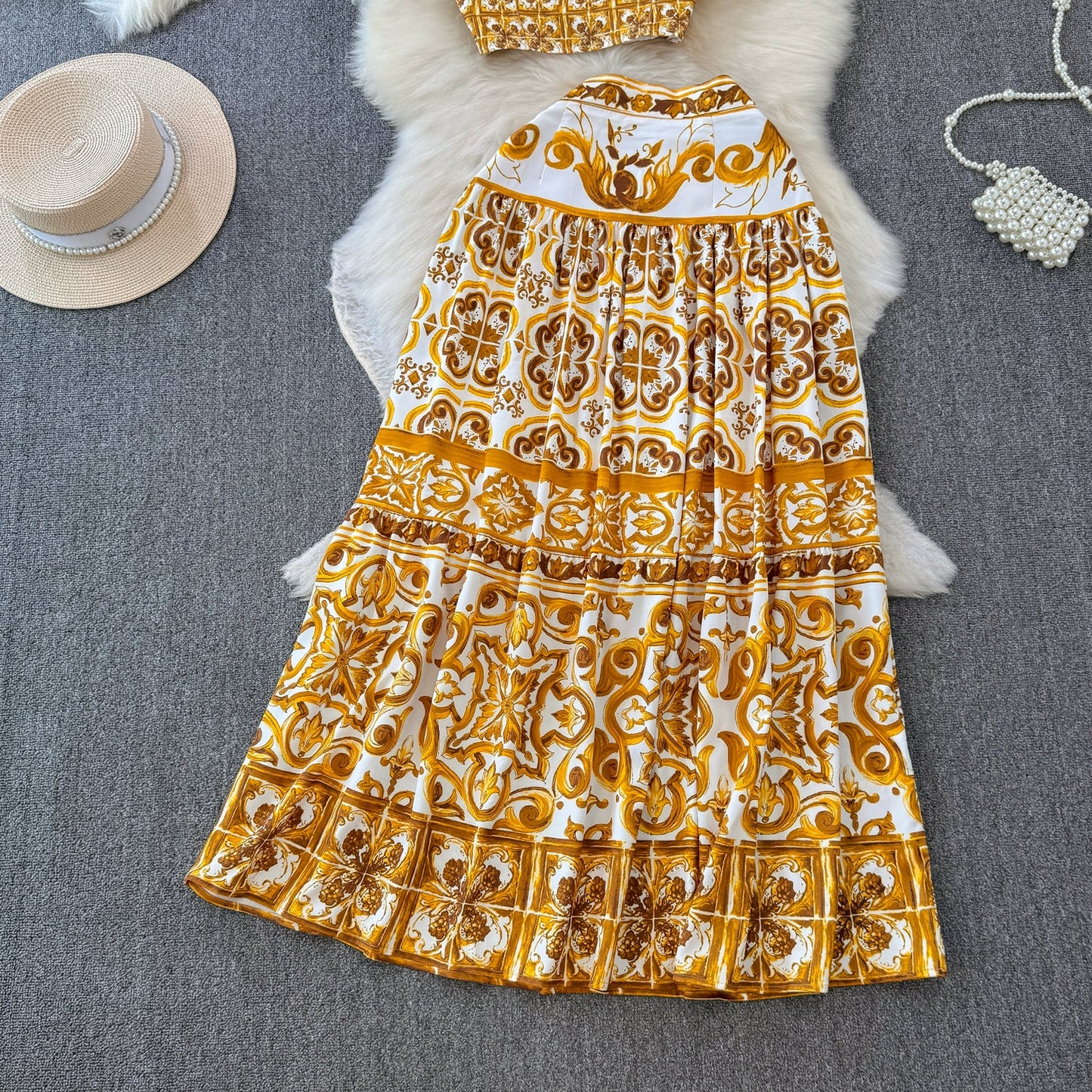 Modern Greece Cropped Top and Skirt Set | Women's Summer Outfit 4