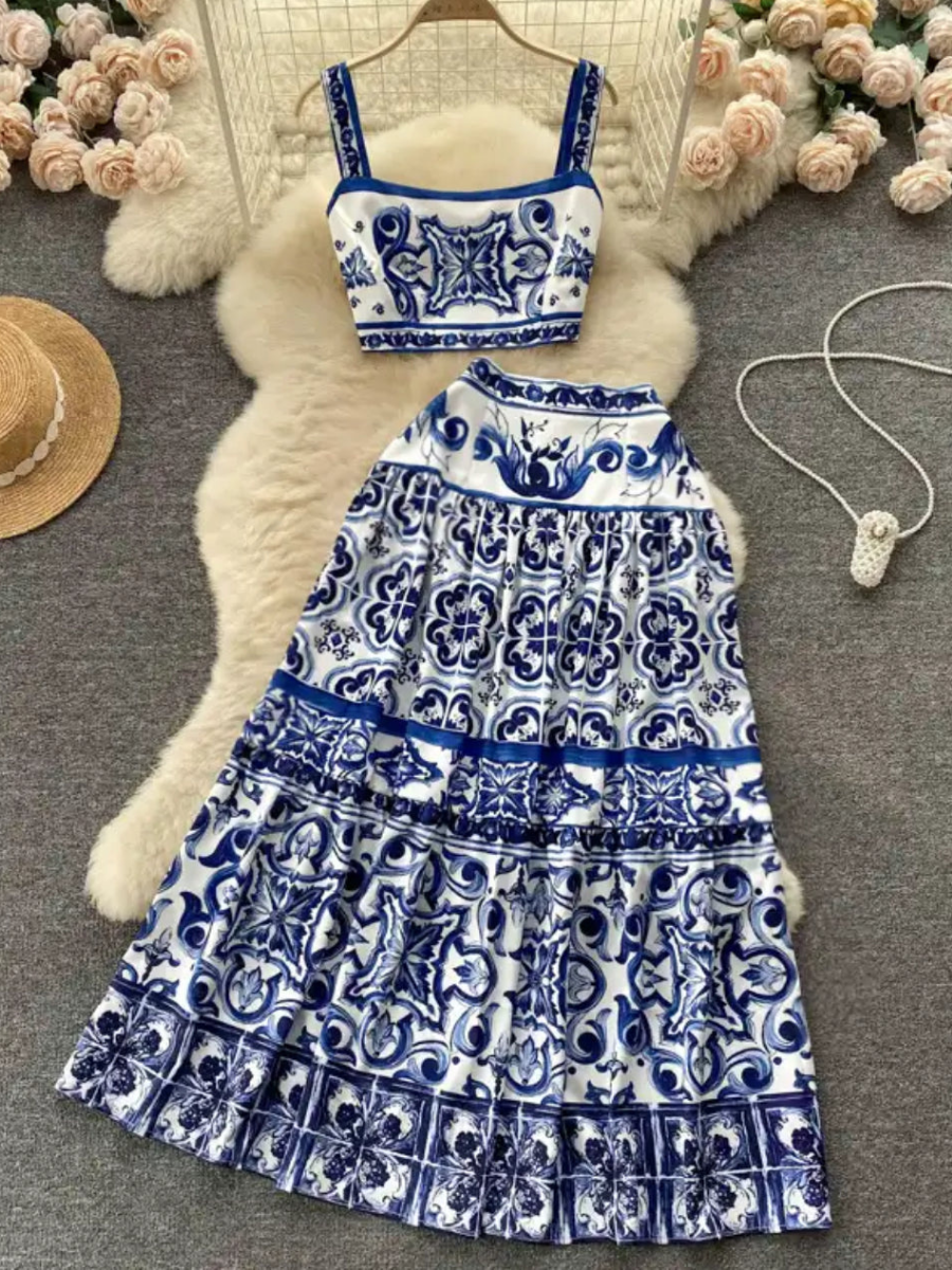 Modern Greece Cropped Top and Skirt Set | Women's Summer Outfit 7