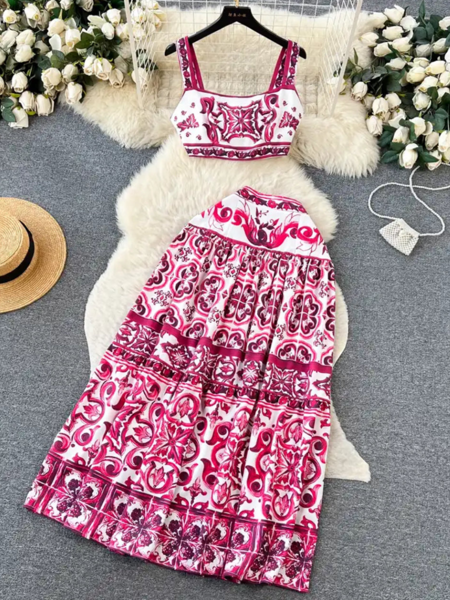 Modern Greece Cropped Top and Skirt Set | Women's Summer Outfit 8