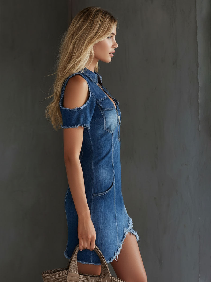 Off Shoulder Denim Mini Dress | Women's Fashion 8